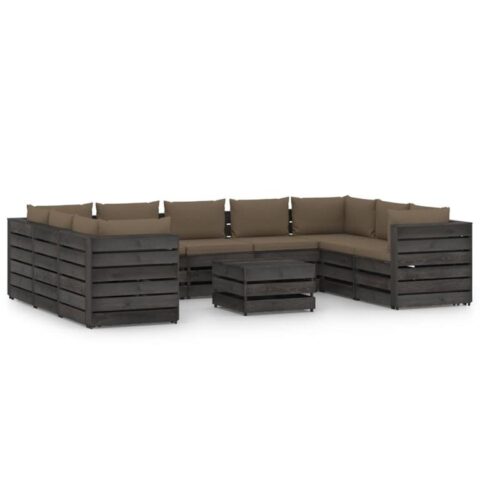 vidaXL 10-delige Loungeset met kussens grijs geïmpregneerd hout Tuinmeubelen Taupe Hout