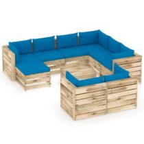 vidaXL 10-delige Loungeset met kussens groen geïmpregneerd hout Tuinmeubelen Blauw Hout