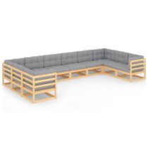 vidaXL 10-delige Loungeset met kussens massief grenenhout Tuinmeubelen Grijs Hout