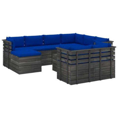 vidaXL 10-delige Loungeset met kussens pallet massief grenenhout Tuinmeubelen Blauw Hout