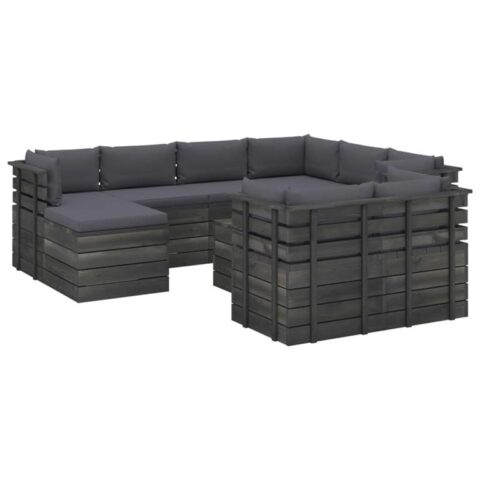 vidaXL 10-delige Loungeset met kussens pallet massief grenenhout Tuinmeubelen Grijs Hout