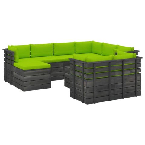 vidaXL 10-delige Loungeset met kussens pallet massief grenenhout Tuinmeubelen Groen Hout