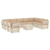 vidaXL 10-delige Loungeset met kussens pallet vurenhout Tuinmeubelen Beige Hout