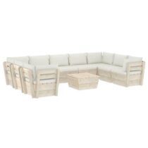 vidaXL 10-delige Loungeset met kussens pallet vurenhout Tuinmeubelen Crème Hout