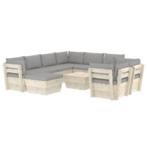 vidaXL 10-delige Loungeset met kussens pallet vurenhout Tuinmeubelen Grijs Hout