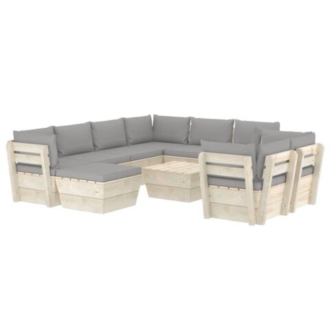 vidaXL 10-delige Loungeset met kussens pallet vurenhout Tuinmeubelen Grijs Hout