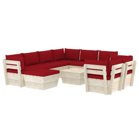 vidaXL 10-delige Loungeset met kussens pallet vurenhout Tuinmeubelen Rood Hout