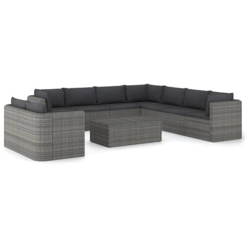 vidaXL 10-delige Loungeset met kussens poly rattan grijs Tuinmeubelen Grijs Polyamide