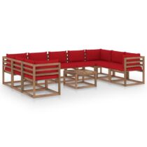 vidaXL 10-delige Loungeset met rode kussens Tuinmeubelen Rood Hout