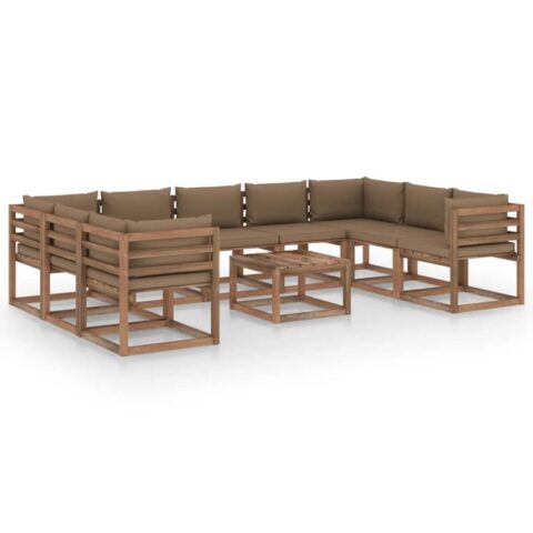 vidaXL 10-delige Loungeset met taupe kussens Tuinmeubelen Taupe Hout