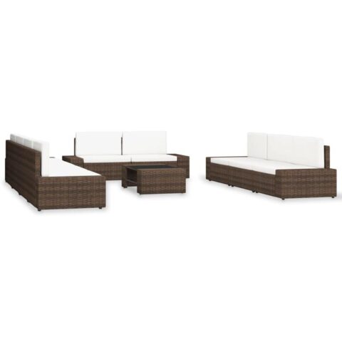 vidaXL 10-delige Loungeset poly rattan bruin Tuinmeubelen Bruin Polyamide