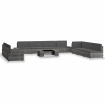 vidaXL 10-delige Loungeset poly rattan grijs Tuinmeubelen Grijs Polyamide