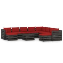 vidaXL 11-delige Loungeset met kussens grijs geïmpregneerd hout Tuinmeubelen Rood Hout