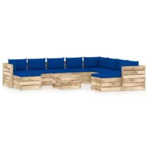 vidaXL 11-delige Loungeset met kussens groen geïmpregneerd hout Tuinmeubelen Blauw Hout