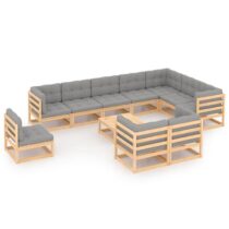 vidaXL 11-delige Loungeset met kussens massief grenenhout Tuinmeubelen Grijs Hout