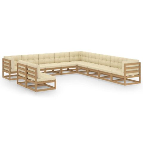 vidaXL 11-delige Loungeset met kussens massief grenenhout honingbruin Tuinmeubelen Bruin Hout