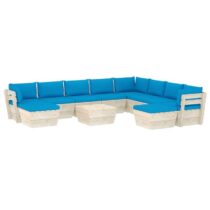 vidaXL 11-delige Loungeset met kussens pallet vurenhout Tuinmeubelen Blauw Hout