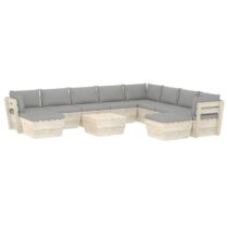 vidaXL 11-delige Loungeset met kussens pallet vurenhout Tuinmeubelen Grijs Hout