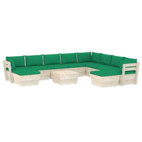 vidaXL 11-delige Loungeset met kussens pallet vurenhout Tuinmeubelen Groen Hout