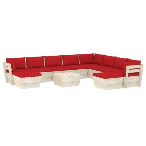 vidaXL 11-delige Loungeset met kussens pallet vurenhout Tuinmeubelen Rood Hout