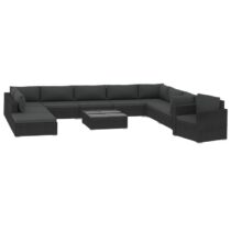 vidaXL 11-delige Loungeset met kussens poly rattan zwart Tuinmeubelen Zwart Polyamide