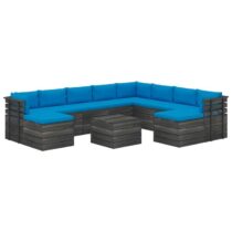 vidaXL 11-delige Loungeset pallet met kussens massief grenenhout Tuinmeubelen Blauw Hout