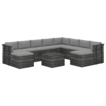 vidaXL 11-delige Loungeset pallet met kussens massief grenenhout Tuinmeubelen Grijs Hout