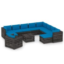 vidaXL 12-delige Loungeset met kussens grijs geïmpregneerd hout Tuinmeubelen Blauw Hout