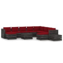 vidaXL 12-delige Loungeset met kussens grijs geïmpregneerd hout Tuinmeubelen Rood Hout