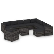 vidaXL 12-delige Loungeset met kussens grijs geïmpregneerd hout Tuinmeubelen Zwart Hout