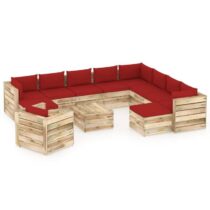 vidaXL 12-delige Loungeset met kussens groen geïmpregneerd hout Tuinmeubelen Rood Hout