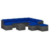 vidaXL 12-delige Loungeset met kussens pallet massief grenenhout Tuinmeubelen Blauw Hout