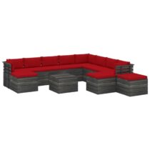 vidaXL 12-delige Loungeset met kussens pallet massief grenenhout Tuinmeubelen Rood Hout