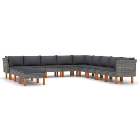 vidaXL 12-delige Loungeset met kussens poly rattan grijs Tuinmeubelen Grijs Polyamide