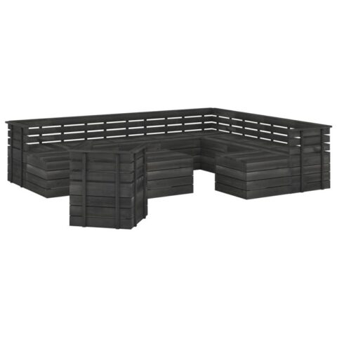 vidaXL 12-delige Loungeset pallet massief grenenhout donkergrijs Tuinmeubelen Grijs Hout