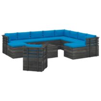 vidaXL 12-delige Loungeset pallet met kussens massief grenenhout Tuinmeubelen Blauw Hout