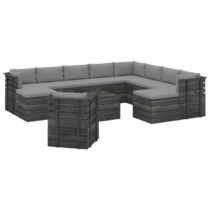 vidaXL 12-delige Loungeset pallet met kussens massief grenenhout Tuinmeubelen Grijs Hout