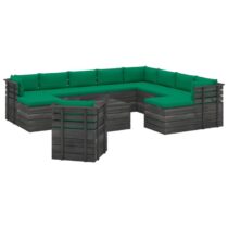 vidaXL 12-delige Loungeset pallet met kussens massief grenenhout Tuinmeubelen Groen Hout