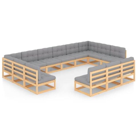 vidaXL 13-delige Loungeset met kussens massief grenenhout Tuinmeubelen Grijs Hout