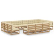 vidaXL 13-delige Loungeset met kussens massief grenenhout honingbruin Tuinmeubelen Bruin Hout