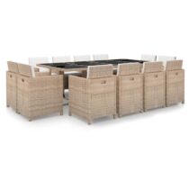 vidaXL 13-delige Tuinset met kussens poly rattan beige Tuinmeubelen Beige Polyamide