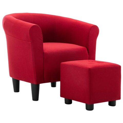 vidaXL 2-delige Fauteuilset met hocker stof wijnrood Stoelen Rood Kunststof