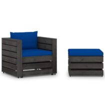 vidaXL 2-delige Loungeset met kussens grijs geïmpregneerd hout Tuinmeubelen Blauw Hout