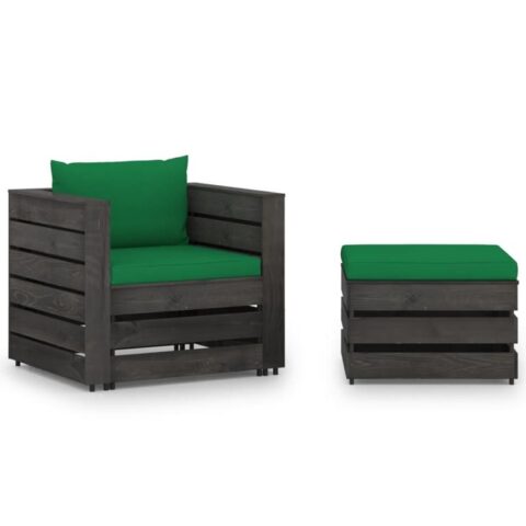 vidaXL 2-delige Loungeset met kussens grijs geïmpregneerd hout Tuinmeubelen Groen Hout