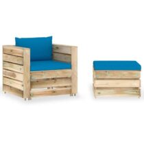 vidaXL 2-delige Loungeset met kussens groen geïmpregneerd hout Tuinmeubelen Blauw Hout