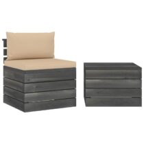 vidaXL 2-delige Loungeset met kussens pallet massief grenenhout Tuinmeubelen Beige Hout