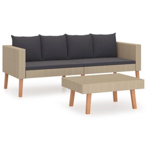 vidaXL 2-delige Loungeset met kussens poly rattan beige Tuinmeubelen Beige Kunststof