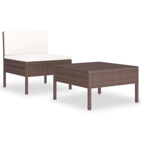 vidaXL 2-delige Loungeset met kussens poly rattan bruin Tuinmeubelen Bruin Polyamide