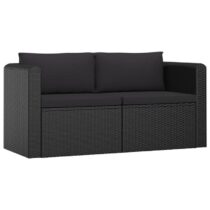 vidaXL 2-delige Loungeset met kussens poly rattan zwart Tuinmeubelen Zwart Polyamide