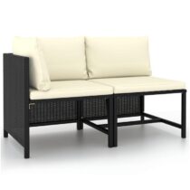 vidaXL 2-delige Loungeset met kussens poly rattan zwart Tuinmeubelen Zwart Rattan